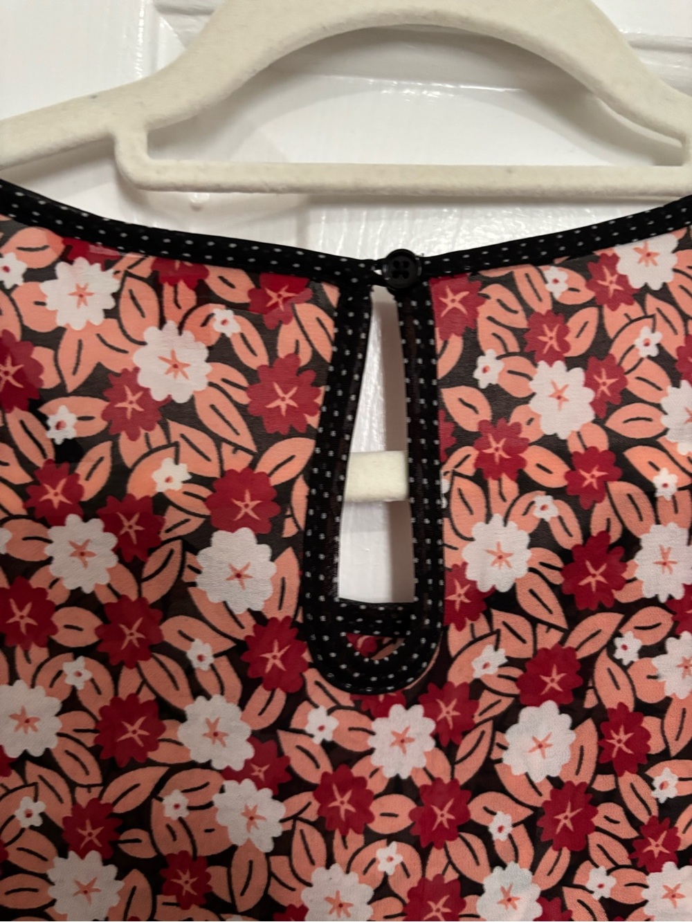 Modcloth Red & Pink Floral Flutter-Sleeve Blouse - Picture 5 of 5